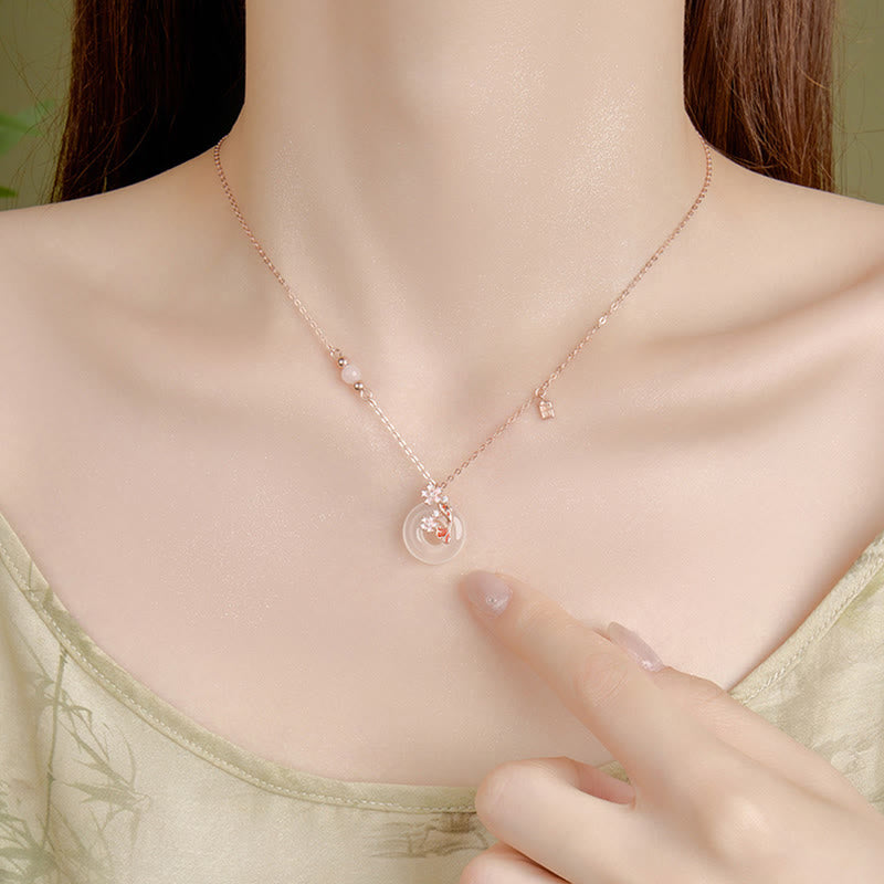 Colgante con hebilla de paz y pez koi con flores de plata de ley 925 y cristales rosas de calcedonia y Buddha Stones - image 3