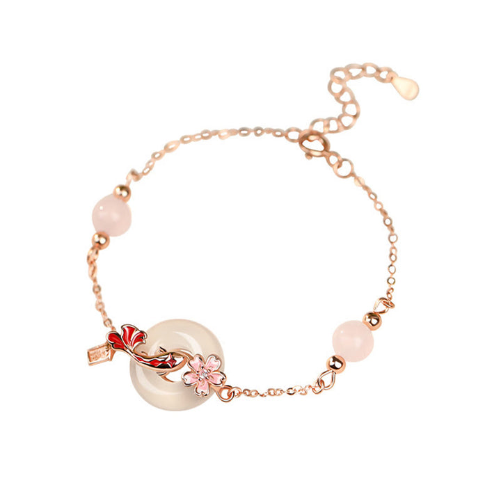 Pulsera positiva con hebilla de paz y flores de pez koi en plata de ley 925 con cristales de calcedonia rosa y Buddha Stones - image 10