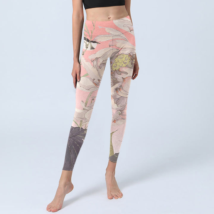 Leggings de yoga para mujer con estampado de loto blanco marchito y Buddha Stones - image 6