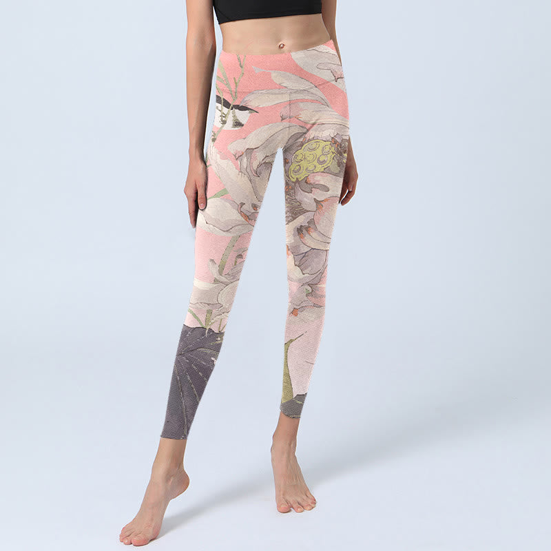 Leggings de yoga para mujer con estampado de loto blanco marchito y Buddha Stones - image 5