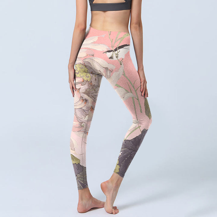 Leggings de yoga para mujer con estampado de loto blanco marchito y Buddha Stones - image 4
