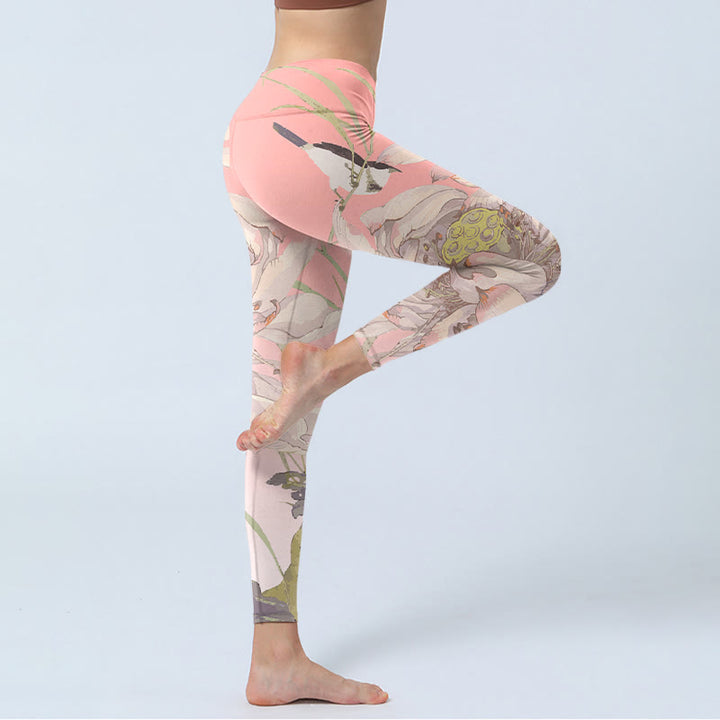 Leggings de yoga para mujer con estampado de loto blanco marchito y Buddha Stones - image 3