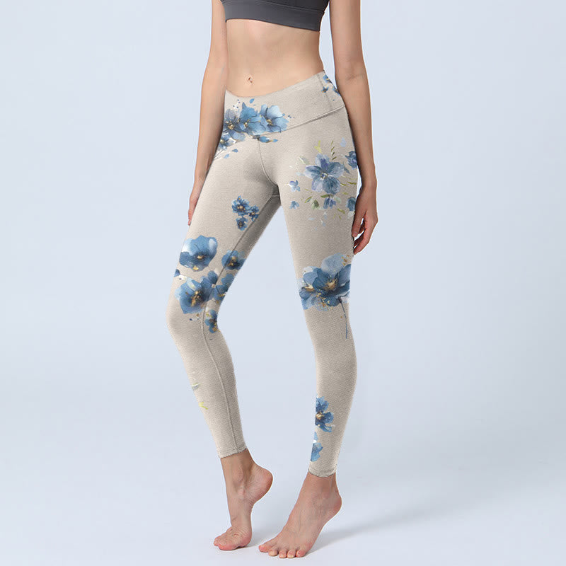 Leggings deportivos con flores de color azul oscuro y Buddha Stones para mujer - Trigo - US18，UK/AU22，EU50 (4XL) - image 1