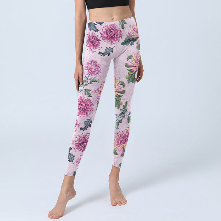 Leggings deportivos con crisantemo rosa y Buddha Stones para mujer - image 5