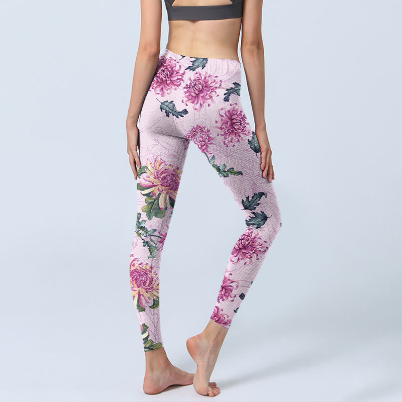 Leggings deportivos con crisantemo rosa y Buddha Stones para mujer - image 4