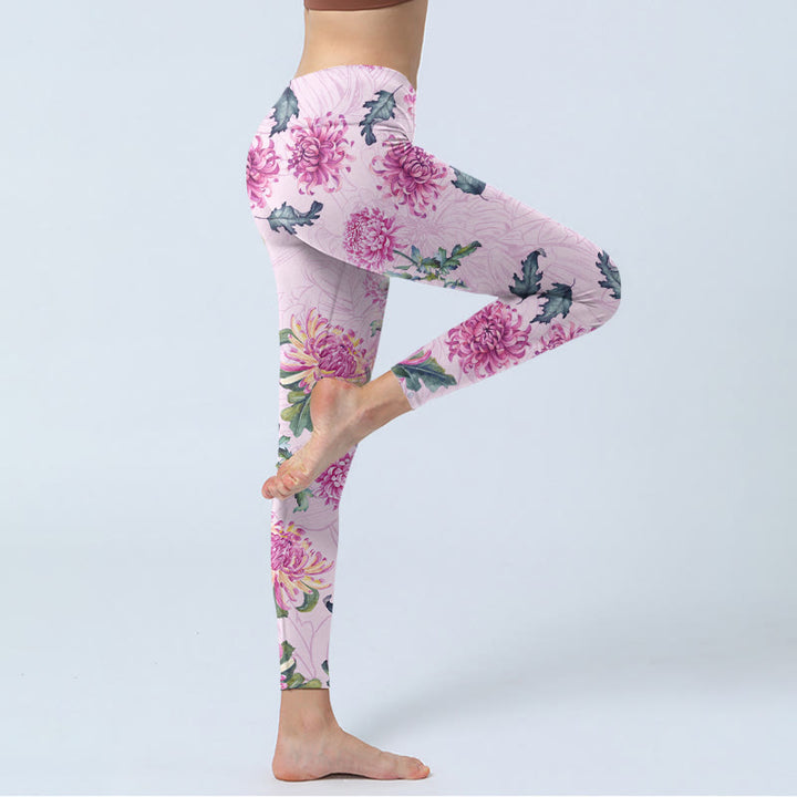 Leggings deportivos con crisantemo rosa y Buddha Stones para mujer - image 4
