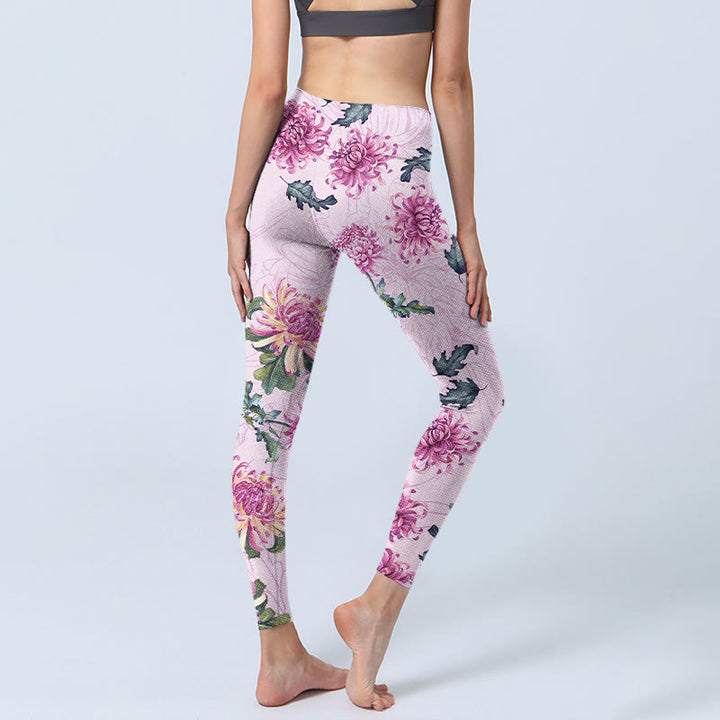 Leggings deportivos con crisantemo rosa y Buddha Stones para mujer - image 5