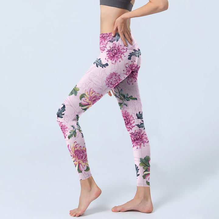 Leggings deportivos con crisantemo rosa y Buddha Stones para mujer - image 2