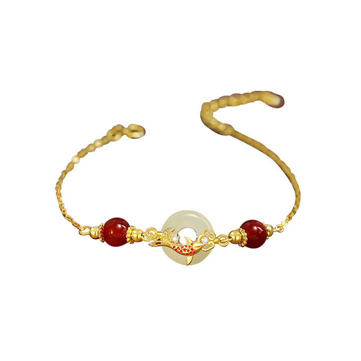Pulsera de la suerte con hebilla de la paz y cuentas de ágata roja chapadas en oro y plata de ley 925 con Buddha Stones y jade hetiano natural - image 2