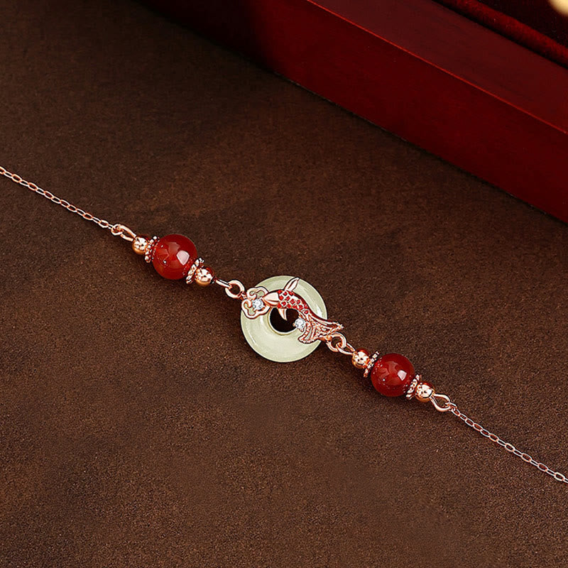 Pulsera de la suerte con hebilla de la paz y cuentas de ágata roja chapadas en oro y plata de ley 925 con Buddha Stones y jade hetiano natural