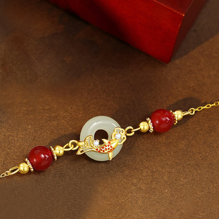 Pulsera de la suerte con hebilla de la paz y cuentas de ágata roja chapadas en oro y plata de ley 925 con Buddha Stones y jade hetiano natural - image 4
