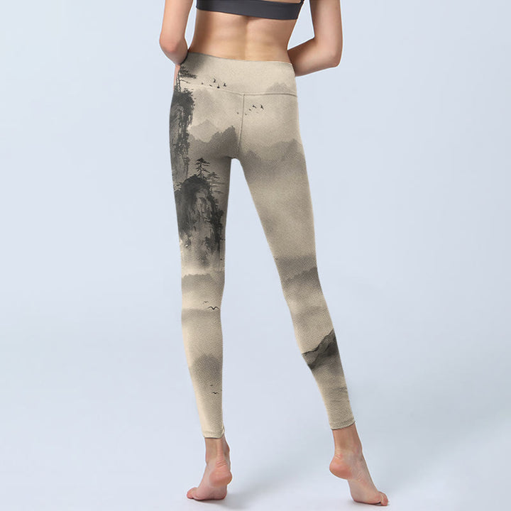 Pantalones de yoga para mujer con mallas de gimnasio Wild Goose y Buddha Stones envueltas en niebla - image 7