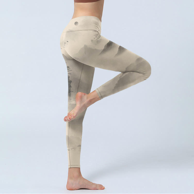 Pantalones de yoga para mujer con mallas de gimnasio Wild Goose y Buddha Stones envueltas en niebla - image 3