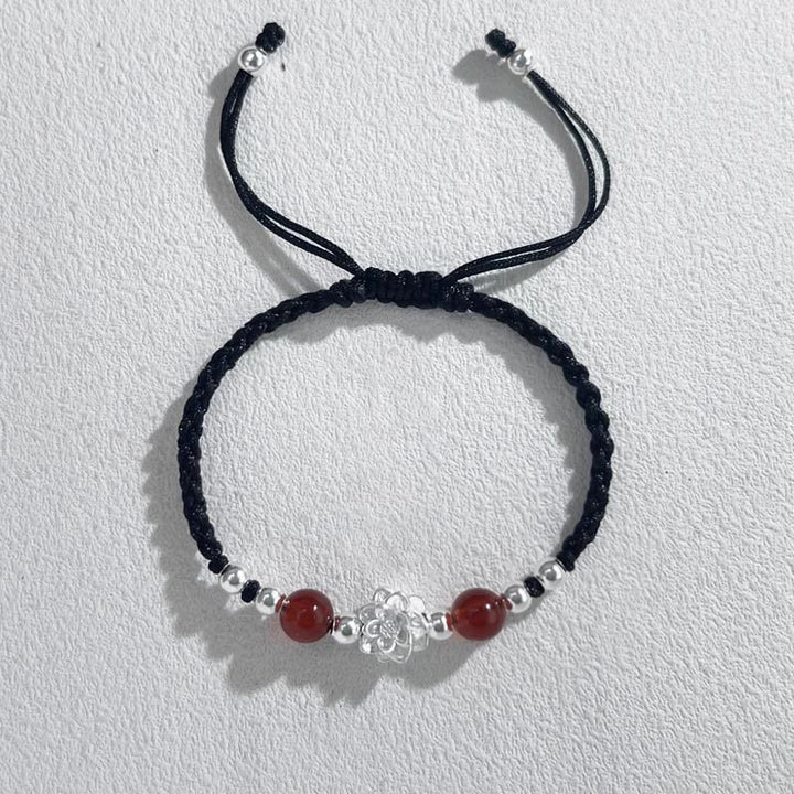 Pulsera de hilo de protección con cuentas de ojo de gato y diseño de loto en plata de ley 999 con Buddha Stones