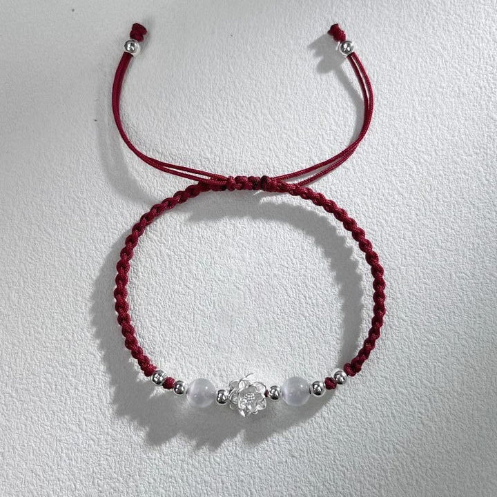 Pulsera de hilo de protección con cuentas de ojo de gato y diseño de loto en plata de ley 999 con Buddha Stones