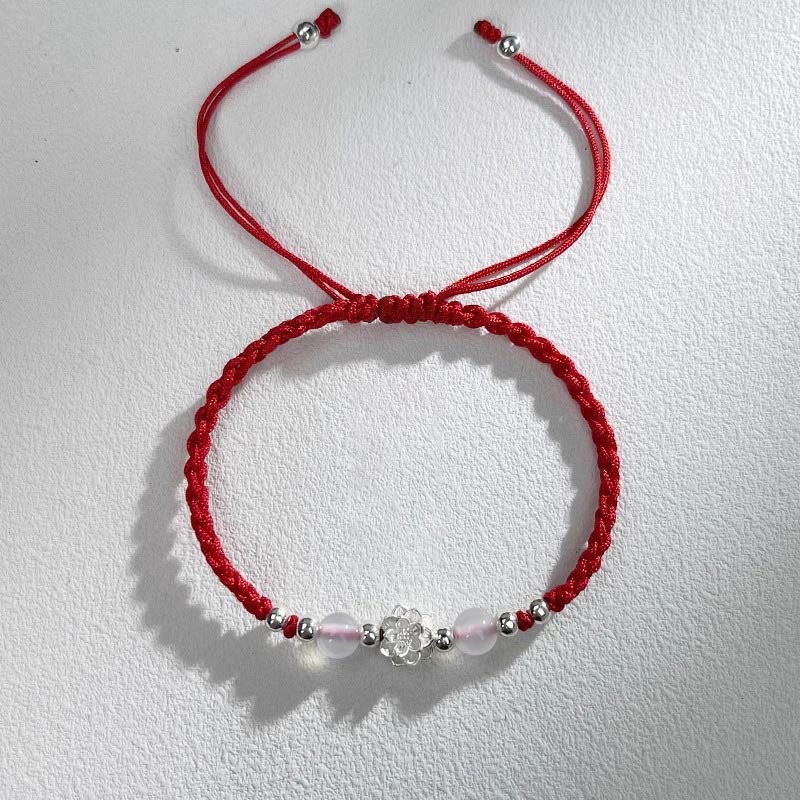 Pulsera de hilo de protección con cuentas de ojo de gato y diseño de loto en plata de ley 999 con Buddha Stones