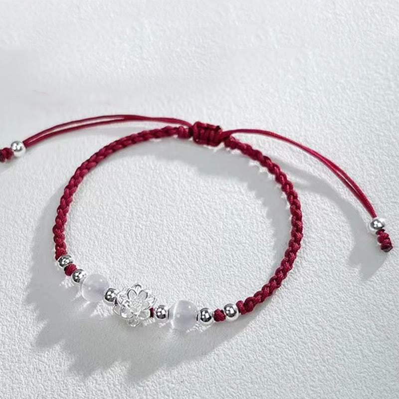 Pulsera de hilo de protección con cuentas de ojo de gato y diseño de loto en plata de ley 999 con Buddha Stones
