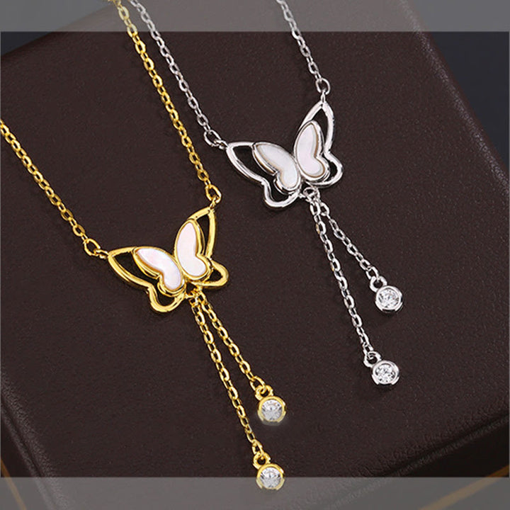 Collar con colgante de mariposa y piedra Tridacna de plata de ley 999 con Buddha Stones - image 1