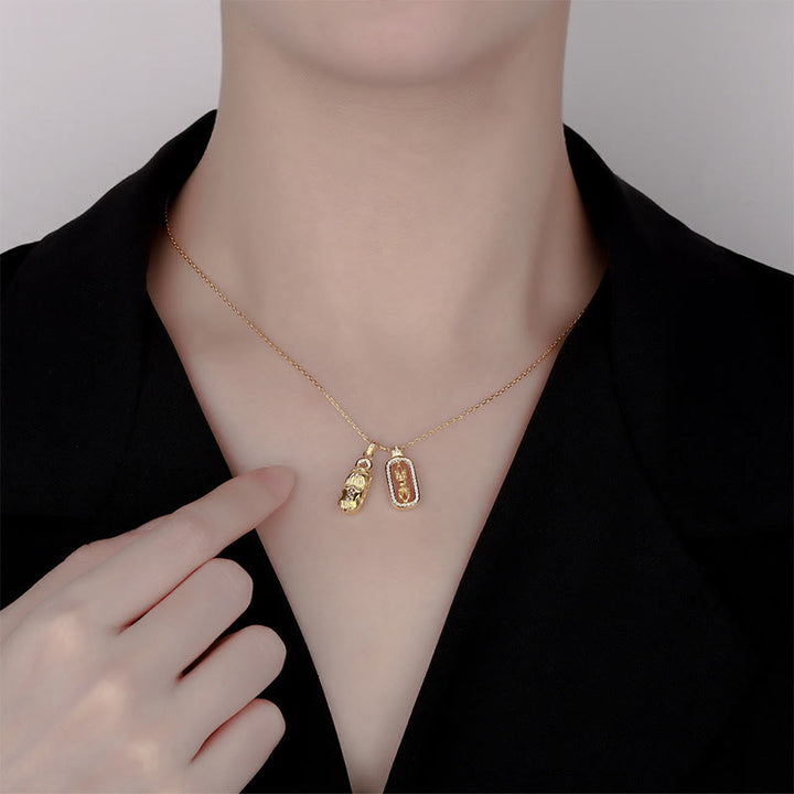 Colgante de collar de riqueza Vajra con moneda de cobre Pixiu dorada de plata esterlina 999 con Buddha Stones - image 5