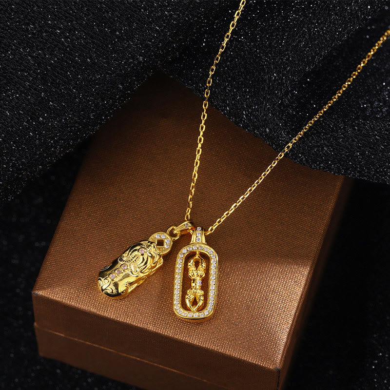 Colgante de collar de riqueza Vajra con moneda de cobre Pixiu dorada de plata esterlina 999 con Buddha Stones - image 9