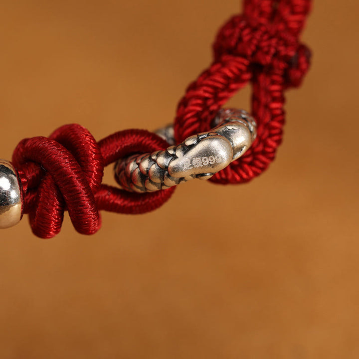 Pulsera de la suerte con hebilla de la paz del año del dragón en plata de ley 999 con Buddha Stones