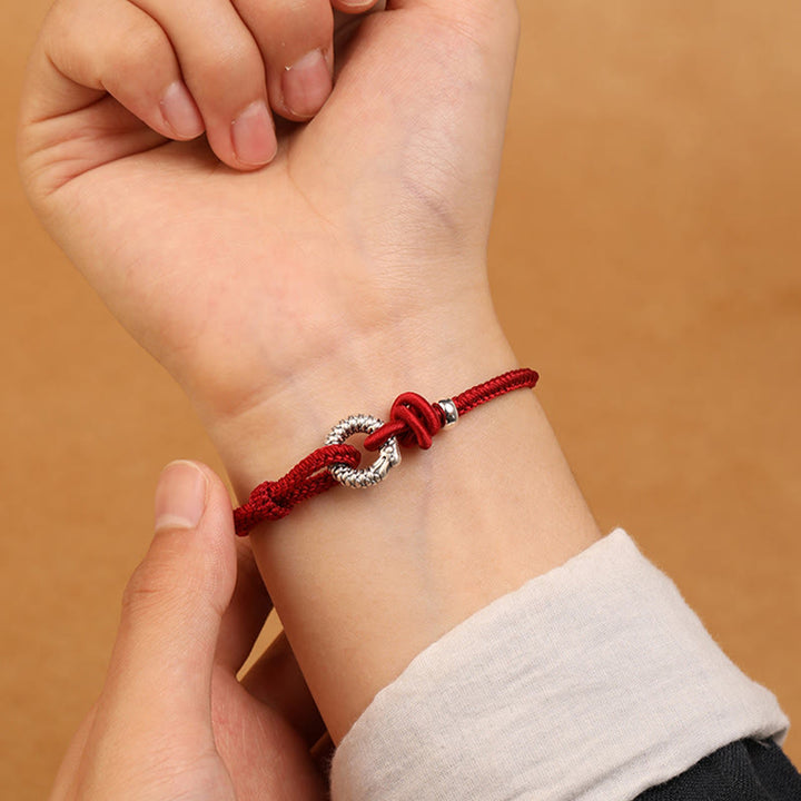 Pulsera de la suerte con hebilla de la paz del año del dragón en plata de ley 999 con Buddha Stones