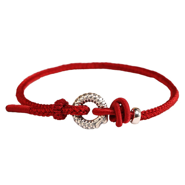 Pulsera de la suerte con hebilla de la paz del año del dragón en plata de ley 999 con Buddha Stones