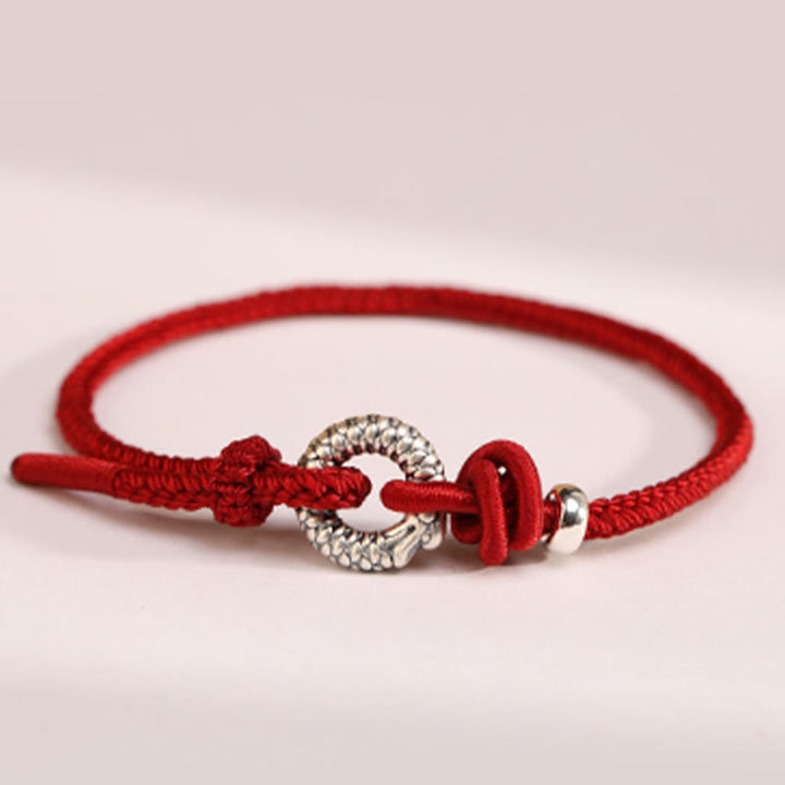 Pulsera de la suerte con hebilla de la paz del año del dragón en plata de ley 999 con Buddha Stones