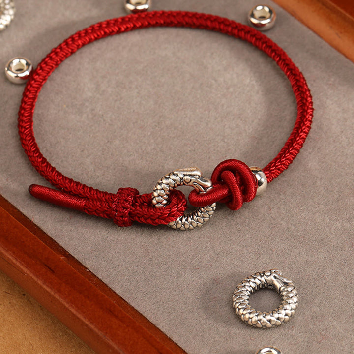 Pulsera de la suerte con hebilla de la paz del año del dragón en plata de ley 999 con Buddha Stones
