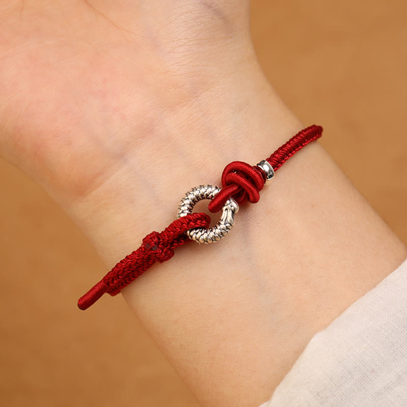 Pulsera de la suerte con hebilla de la paz del año del dragón en plata de ley 999 con Buddha Stones