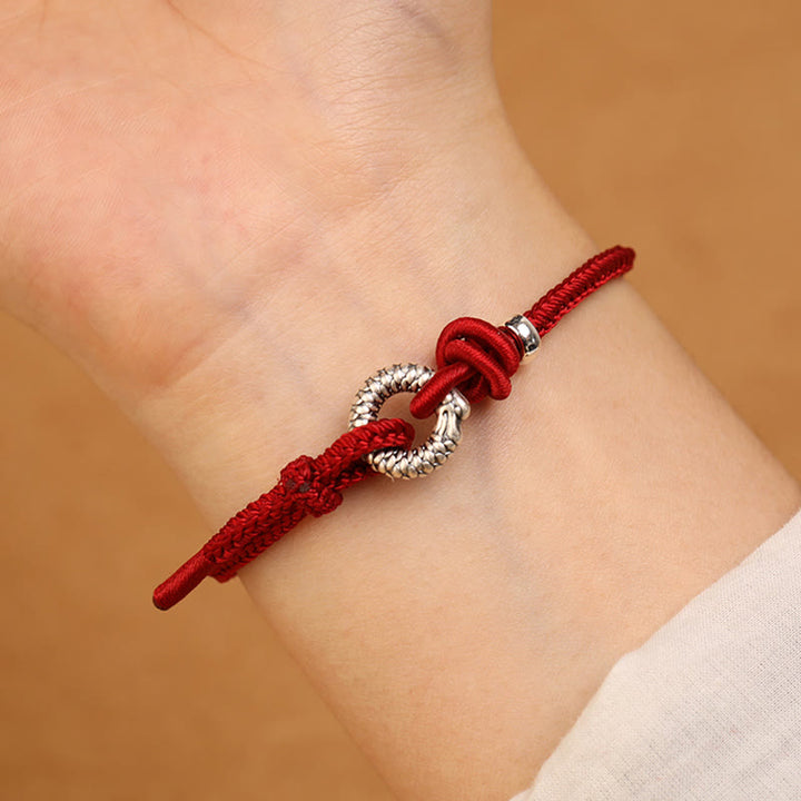 Pulsera de la suerte con hebilla de la paz del año del dragón en plata de ley 999 con Buddha Stones