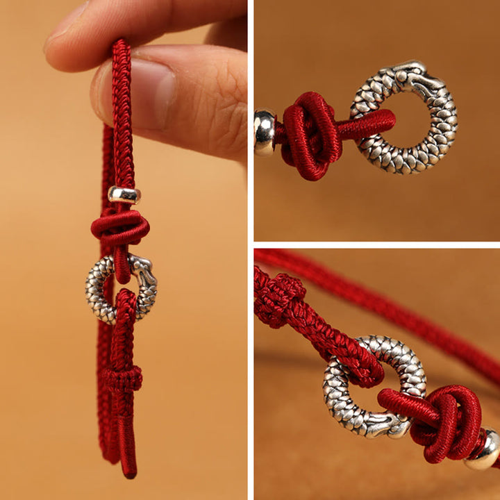 Pulsera de la suerte con hebilla de la paz del año del dragón en plata de ley 999 con Buddha Stones