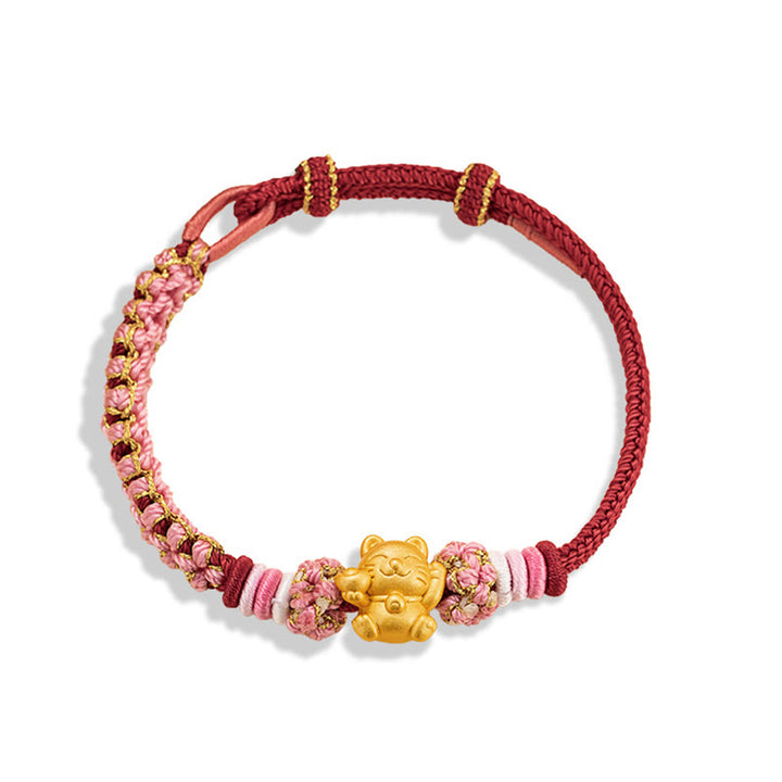 Pulsera de cuerda roja con lingote de gato de la suerte en plata de ley 999 hecha a mano con Buddha Stones y flor de durazno - image 12
