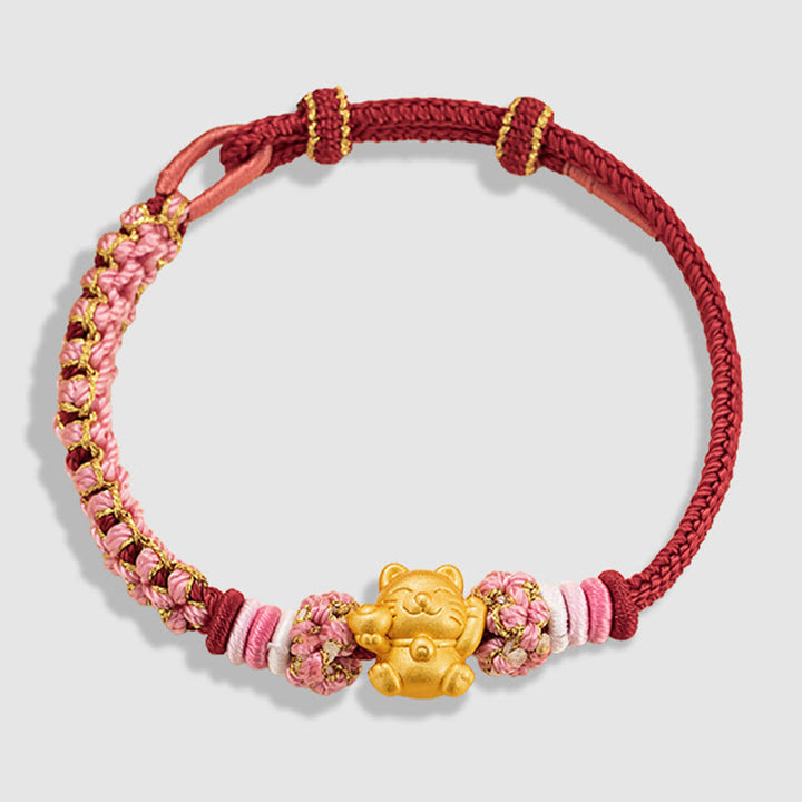 Pulsera de cuerda roja con lingote de gato de la suerte en plata de ley 999 hecha a mano con Buddha Stones y flor de durazno - image 11