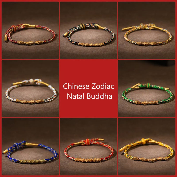 Pulsera trenzada de cuerda con Buddha Stones hechas a mano con el zodíaco chino y la suerte y la fuerza del Buda natal