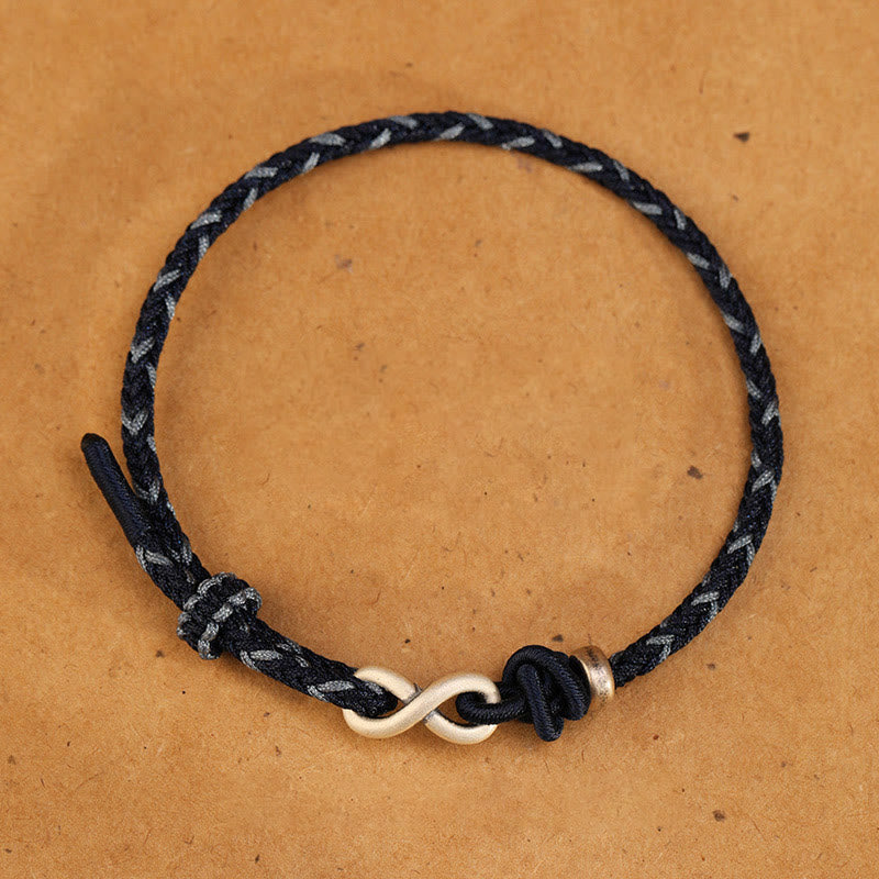 Pulsera de cuerda con símbolo de la suerte y nudo infinito hecha a mano en plata de ley 999 con Buddha Stones - Azul oscuro - 19-23 cm - image 8