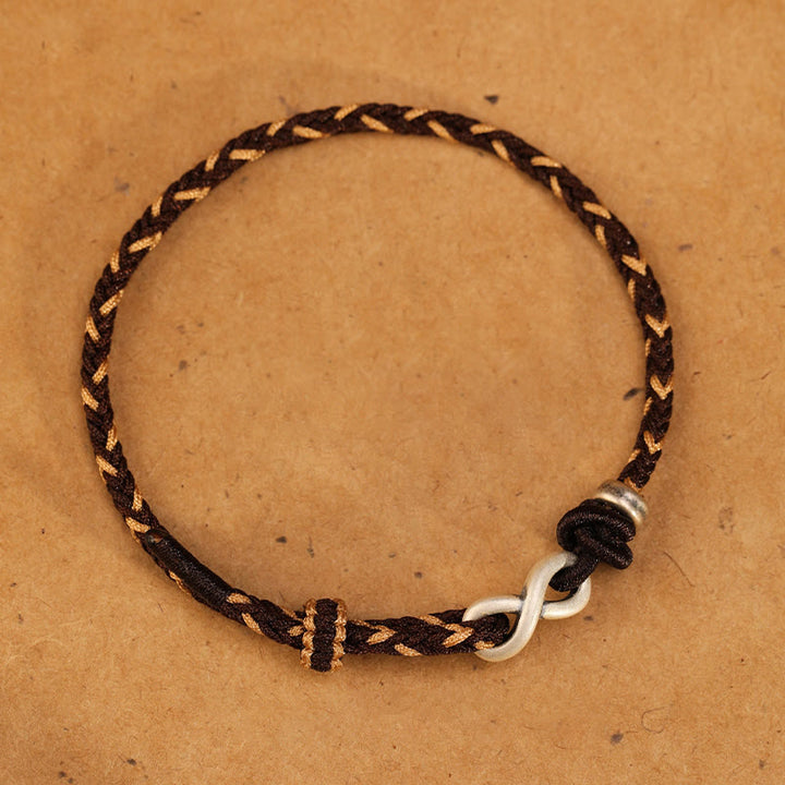 Pulsera de cuerda con símbolo de la suerte y nudo infinito hecha a mano en plata de ley 999 con Buddha Stones - Marrón - 19-23 cm - image 18
