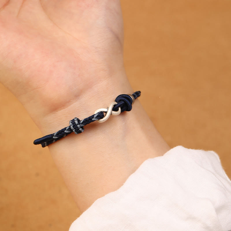 Pulsera de cuerda con símbolo de la suerte y nudo infinito hecha a mano en plata de ley 999 con Buddha Stones - image 12