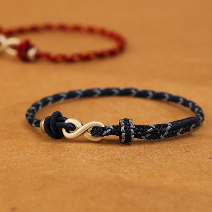 Pulsera de cuerda con símbolo de la suerte y nudo infinito hecha a mano en plata de ley 999 con Buddha Stones - image 11