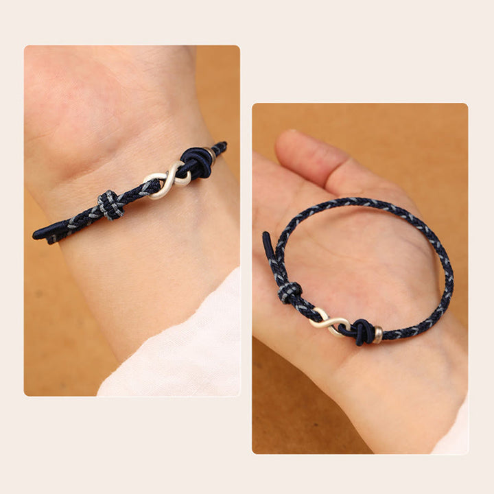 Pulsera de cuerda con símbolo de la suerte y nudo infinito hecha a mano en plata de ley 999 con Buddha Stones - image 14