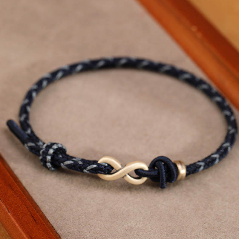 Pulsera de cuerda con símbolo de la suerte y nudo infinito hecha a mano en plata de ley 999 con Buddha Stones - image 9