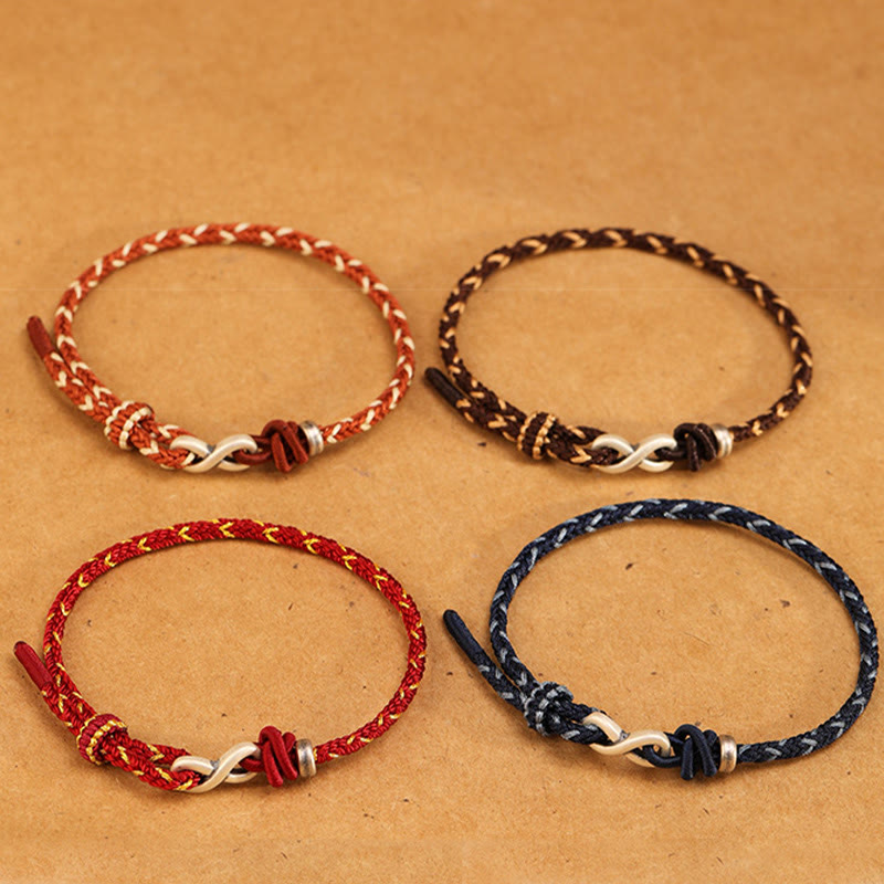 Pulsera de cuerda con símbolo de la suerte y nudo infinito hecha a mano en plata de ley 999 con Buddha Stones - image 1