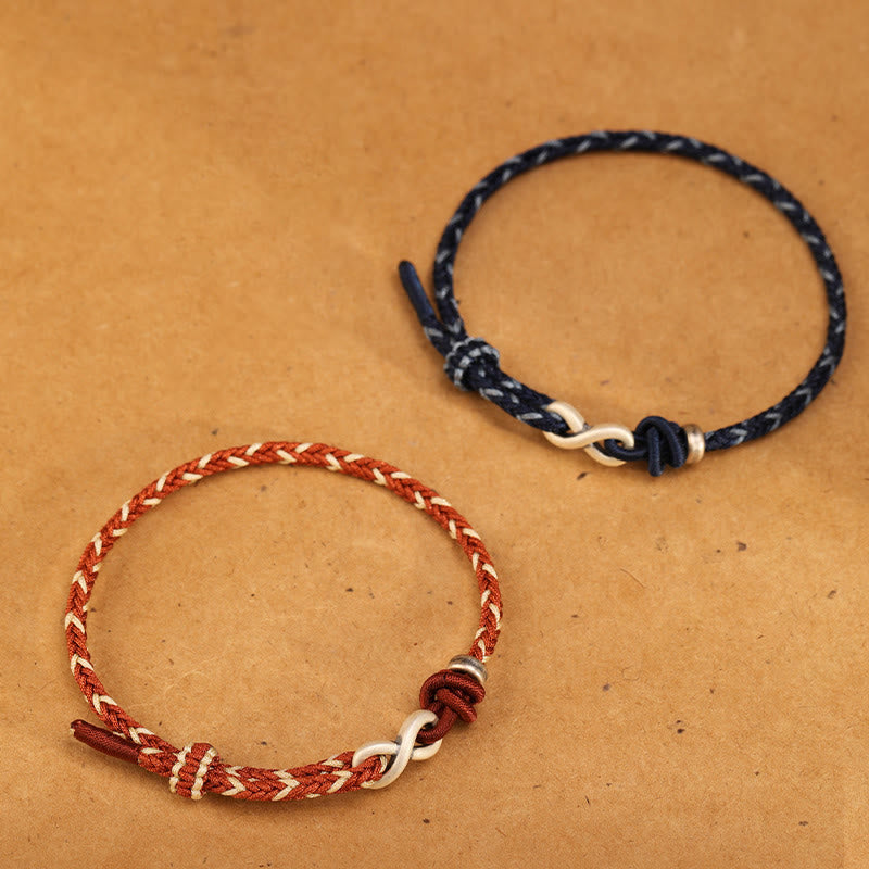 Pulsera de cuerda con símbolo de la suerte y nudo infinito hecha a mano en plata de ley 999 con Buddha Stones - image 3