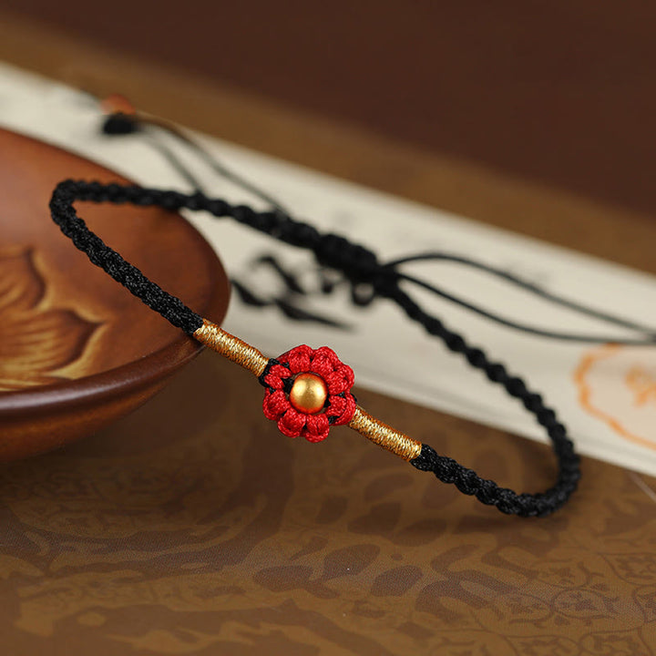 Pulsera de cuerda con diseño de flores en forma de mini cuentas de oro 999 con Buddha Stones para proteger la suerte - Cuentas negras de 4 mm (circunferencia de la muñeca: 14-18 cm) - image 14