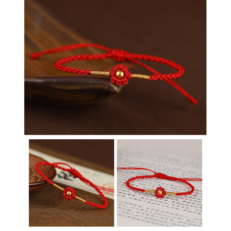 Pulsera de cuerda con diseño de flores en forma de mini cuentas de oro 999 con Buddha Stones para proteger la suerte - image 4