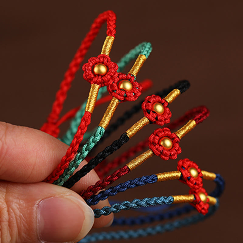 Pulsera de cuerda con diseño de flores en forma de mini cuentas de oro 999 con Buddha Stones para proteger la suerte - image 2