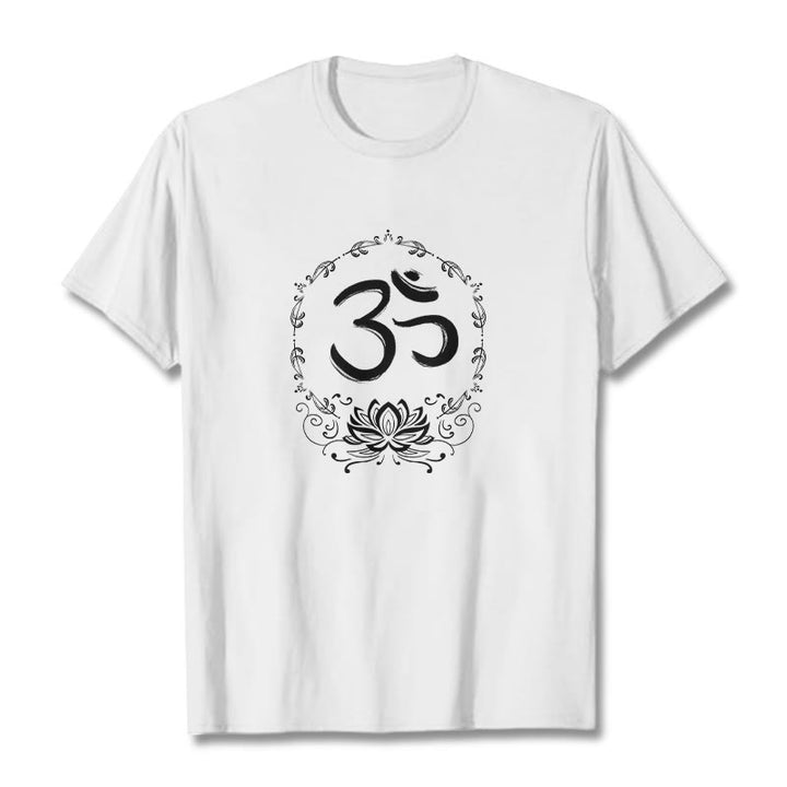 Camiseta de algodón con dibujo de loto OM de Buddha Stones - Blanco - 2XL - image 8