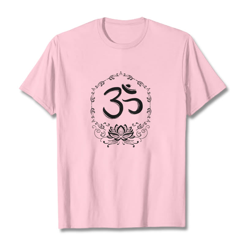 Camiseta de algodón con dibujo de loto OM de Buddha Stones - rosa claro - 2XL - image 14
