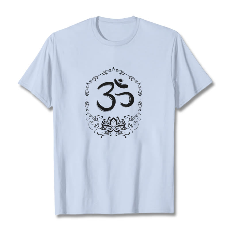Camiseta de algodón con dibujo de loto OM de Buddha Stones - Cian claro - 2XL - image 14
