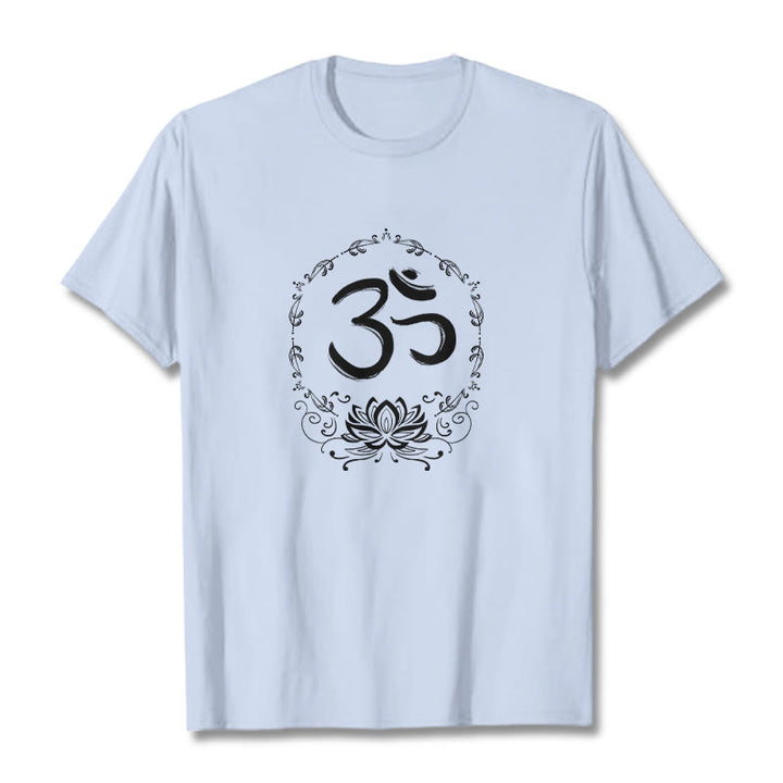 Camiseta de algodón con dibujo de loto OM de Buddha Stones - Cian claro - 2XL - image 14